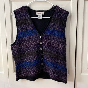 Button down sweater vest in purple blue and black